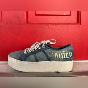 Juicy Couture Women's Denim Blue and Gold Platform Sneakers